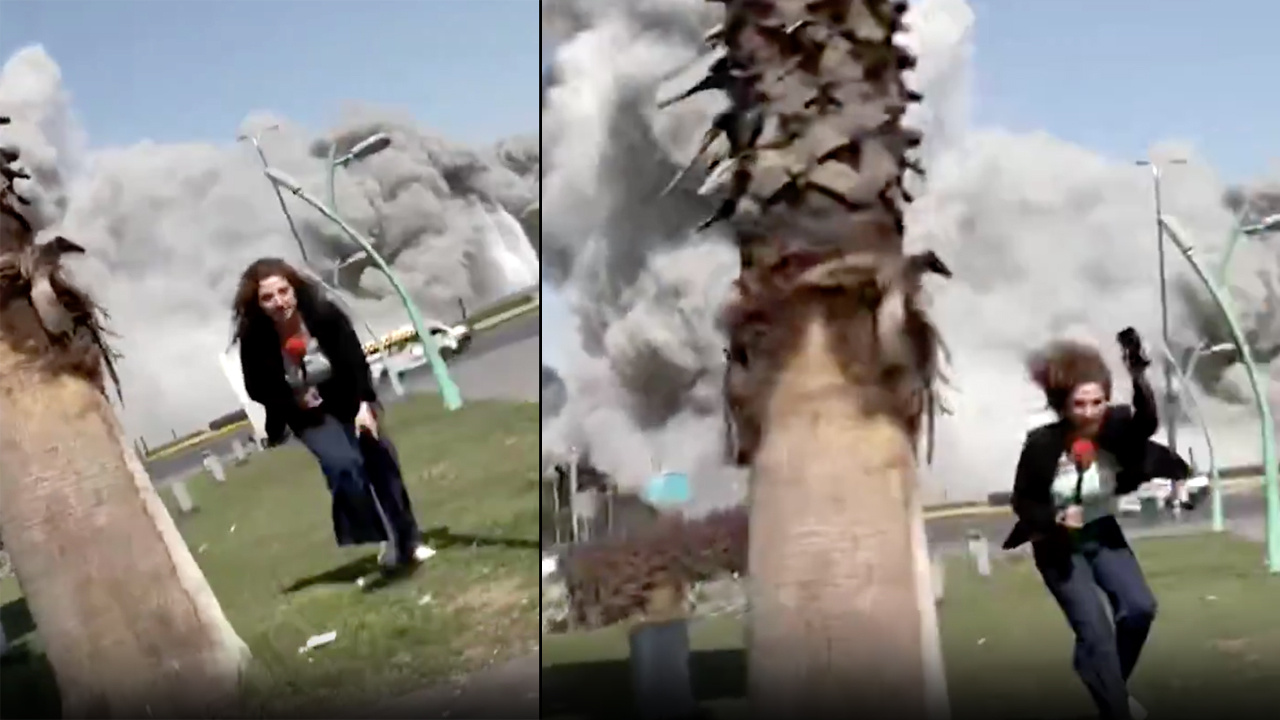İsrail'in Şam'a attığı bomba muhabirin tam arkasına düştü canlı yayında çığlıklar koptu