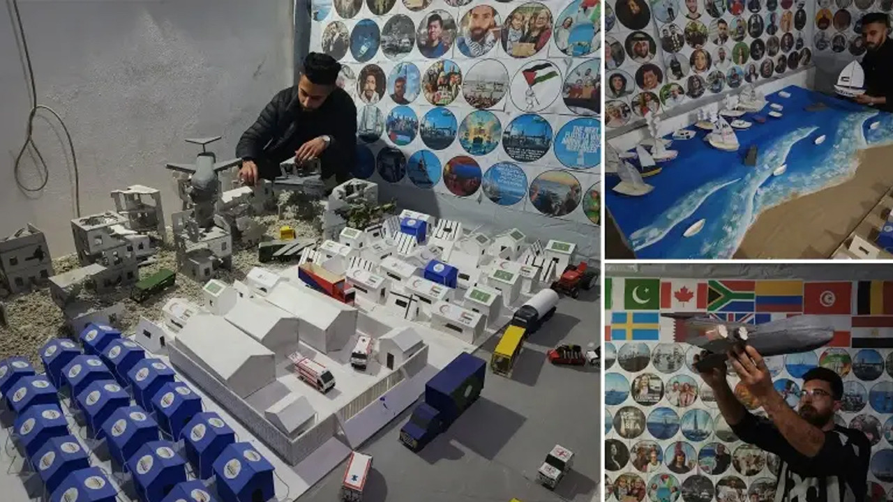 Filistinli üç genç İsrail'in Gazze'ye saldırılarını ve savaş sürecini maketlerle canlandırdı