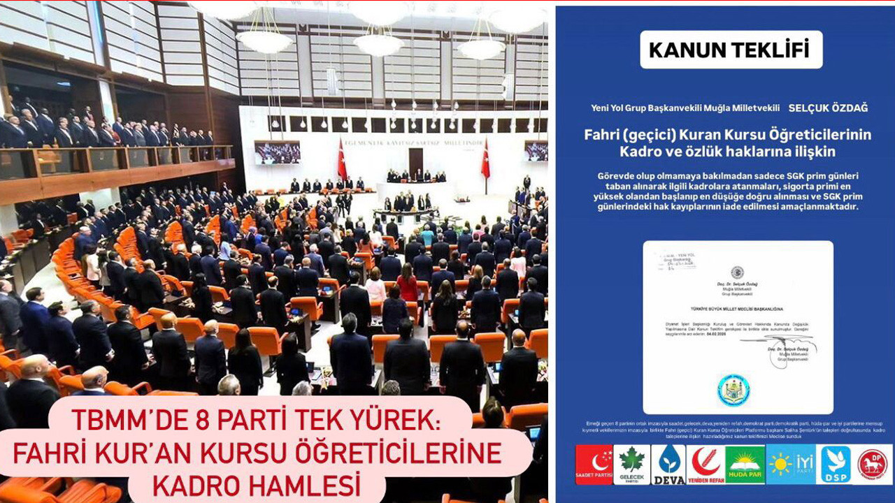 8 partinin ortak imzasıyla Fahri (geçici) Kuran Kursu öğreticilerine kadro teklifi Meclis'e sunuldu