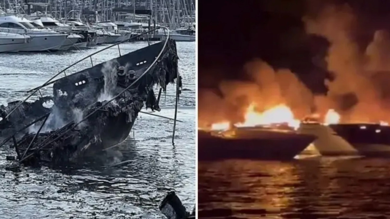 Lüks yat alevler içinde kaldı! Motoryatlara sıçrayan yangında hasar büyük