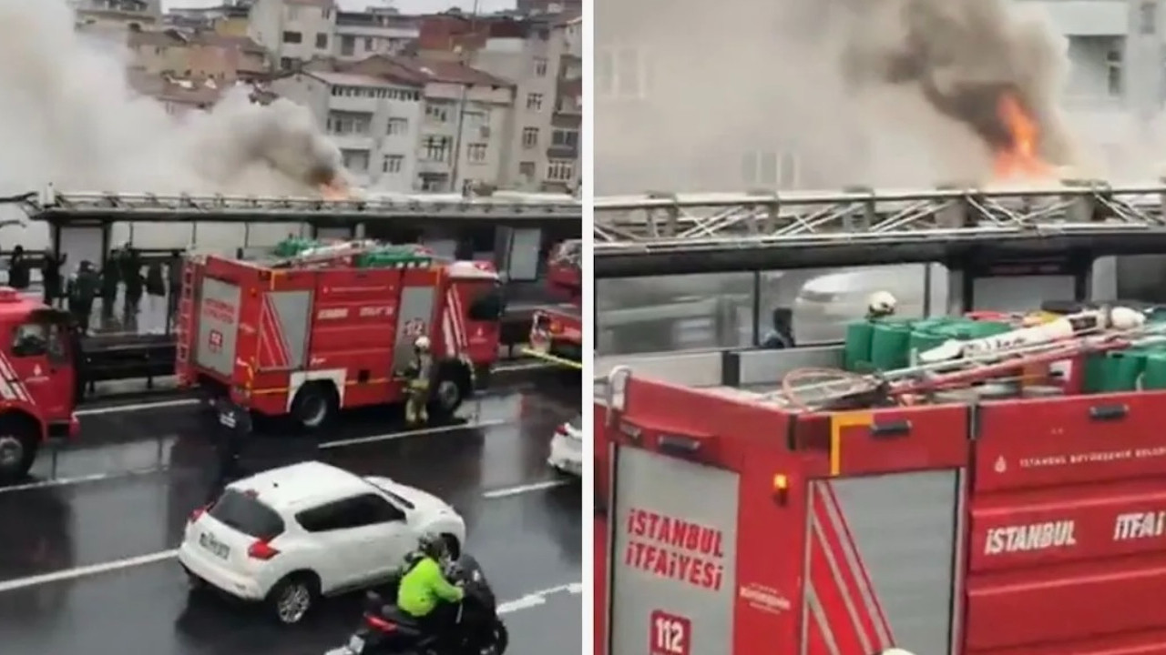 Şişli'de metrobüs durağında yangın!