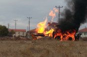 Kütahya'da doğal gaz borusu patladı İş makinesi alev alev yandı