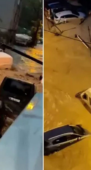 Sarıyer Ayazağa'da sel nedeniyle otomobiller sürüklendi