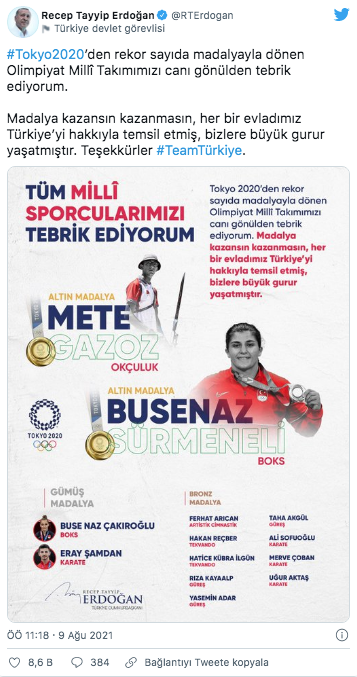 Cumhurbaşkanı Erdoğan'dan Olimpiyat Milli Takımı'na tebrik - Resim: 1