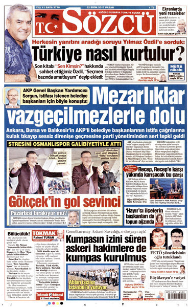 Gazete manşetleri Sözcü - Hürriyet - Fanatik 22 Ekim 2017 - Resim: 2