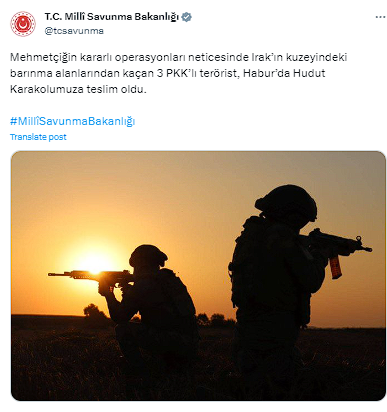 MSB duyurdu! 3 PKK'lı terörist teslim oldu - Resim: 0