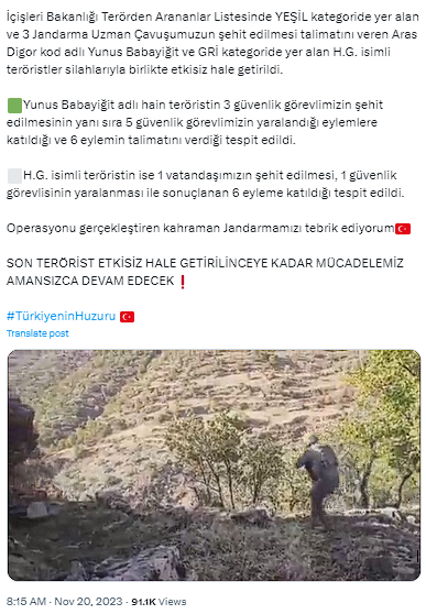 Şehitlerimizin kanı yerde kalmadı! Bakan Yerlikaya açıkladı: Yeşil ve gri kategoride aranan 2 terörist etkisiz hale getirildi - Resim: 1