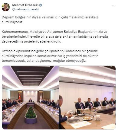 Bakan Mehmet Özhaseki depremlerden etkilenen şehirlerin belediye başkanlarıyla buluştu - Resim: 0