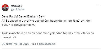 Ali Babacan'ın danışmanı Fatih Atik görevinden istifa etti - Resim: 0