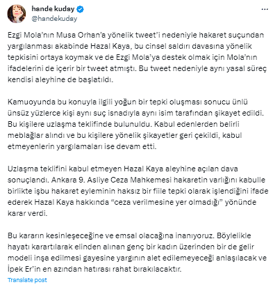 Musa Orhan'a hakaretten yargılanan Hazal Kaya hakkında karar çıktı - Resim: 1