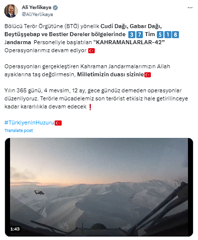 İçişleri Bakanı Yerlikaya'dan terörle mücadele paylaşımı - Resim: 0