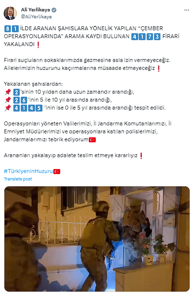 Bakan Yerlikaya açıkladı: 81 ilde 'Çember' operasyonları! 4 bin 173 firari yakalandı - Resim: 0