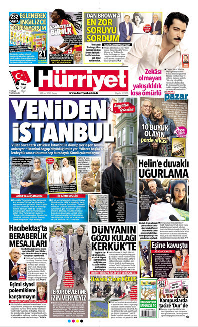 Gazete manşetleri Hürriyet - Fanatik - Sözcü 14 Ekim 2017 - Resim: 1