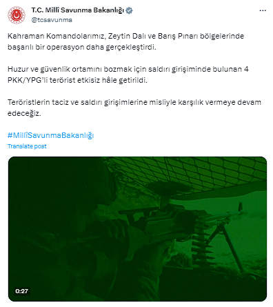 Milli Savunma Bakanlığı duyurdu! 4 terörist etkisiz hale getirildi - Resim: 0