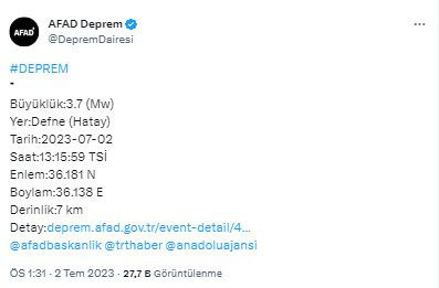 Hatay'da deprem oldu! AFAD'dan açıklama - Resim: 0
