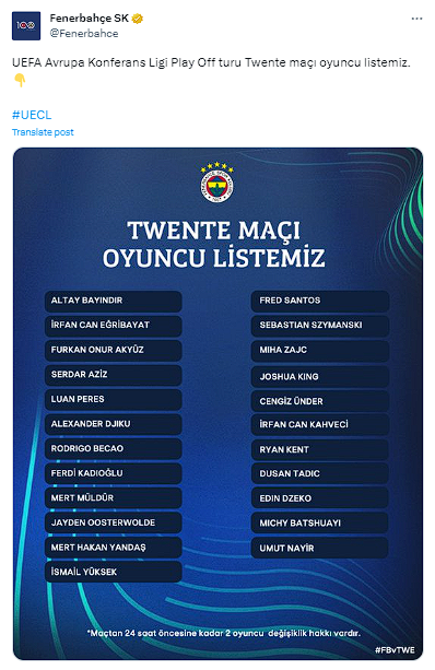 Rakip Twente! Fenerbahçe, UEFA'ya kadro bildirimi yaptı: Cengiz Ünder ve Fred... - Resim: 0