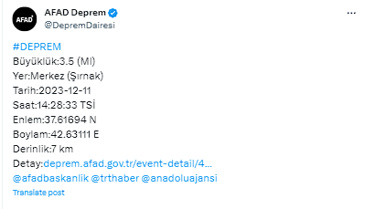 Şırnak'ta deprem oldu! AFAD'dan açıklama geldi - Resim: 0