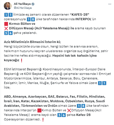 11 ilde "Kafes-28" operasyonu! Interpol tarafından aranan 56 kişi yakalandı - Resim: 0