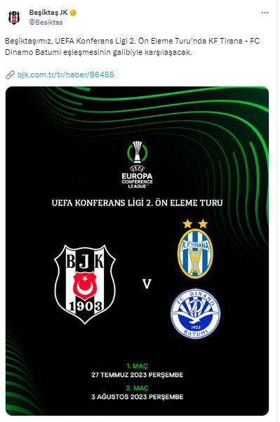 Konferans Ligi 2. Ön Eleme Turu'nda Beşiktaş, Fenerbahçe ve Adana Demirspor'un rakipleri belli oldu - Resim: 0