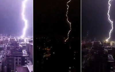Gaziantep'te şimşekler geceyi aydınlattı! Yıldırım binaya böyle isabet etti, o anlar kamerada!