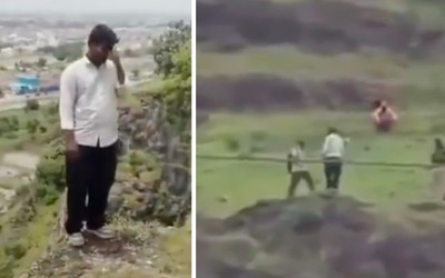 Anne, baba ve çocuk uçurumdan düşerek can verdi! Korkunç olay saniye saniye kamerada