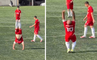 Amatör futbolcunun gol sevinci gündem oldu: Sahada 11 kez takla attı