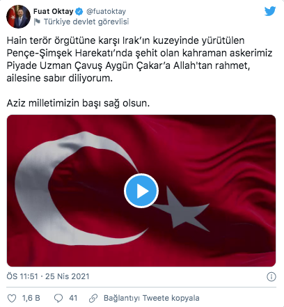 Cumhurbaşkanı Yardımcısı Oktay'dan şehit asker için taziye mesajı - Resim: 0