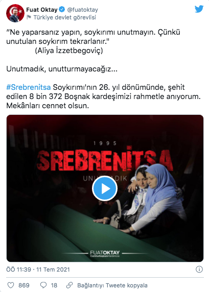 Cumhurbaşkanı Yardımcısı Oktay, Srebrenitsa Soykırımı kurbanlarını andı - Resim: 0