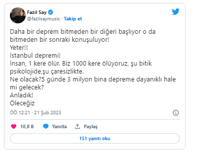 Fazıl Say, İstanbul depremi uyarılarına kızdı: Anladık öleceğiz - Resim: 0