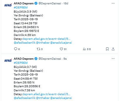 Beşik gibi sallanıyor! AFAD duyurdu Balıkesir'de yeni deprem oldu - Resim: 0