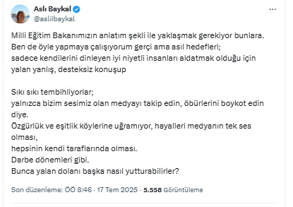 CHP lideri Özel'in boykot çağrısına Aslı Baykal'dan tepki: Milli Eğitim Bakanımızın anlatım şekli ile... - Resim: 0