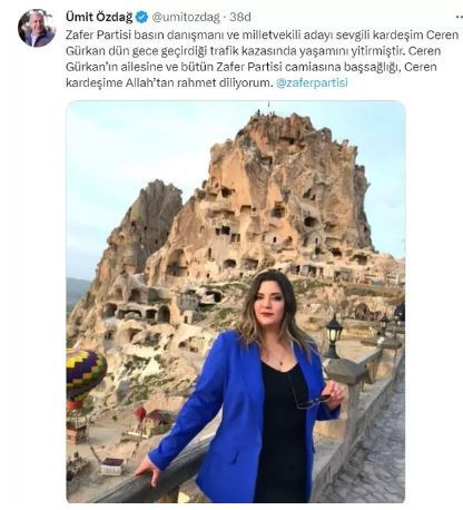Zafer Partisi'ni yasa boğan ölüm! Ümit Özdağ duyurdu: Ceren Gürkan hayatını kaybetti - Resim: 0
