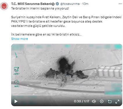 MSB bu görüntülerle duyurdu! Suriye'nin kuzeyinde 14 terörist etkisiz hale getirildi - Resim: 0