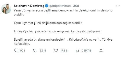 Cezaevindeki HDP'li Selahattin Demirtaş: Yarın son seçim olabilir - Resim: 0