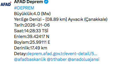 AFAD duyurdu! &Ccedil;anakkale a&ccedil;ıklarında deprem oldu - Resim: 0