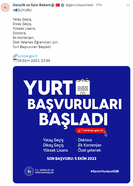 Gençlik ve Spor Bakanlığı duyurdu: Yurt başvuruları başladı - Resim: 0