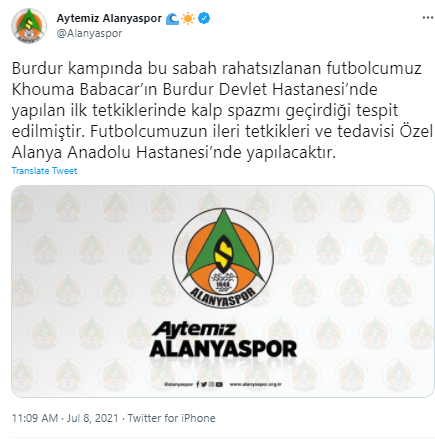 Alanyaspor: Khouma Babacar kalp spazmı geçirdi - Resim: 0