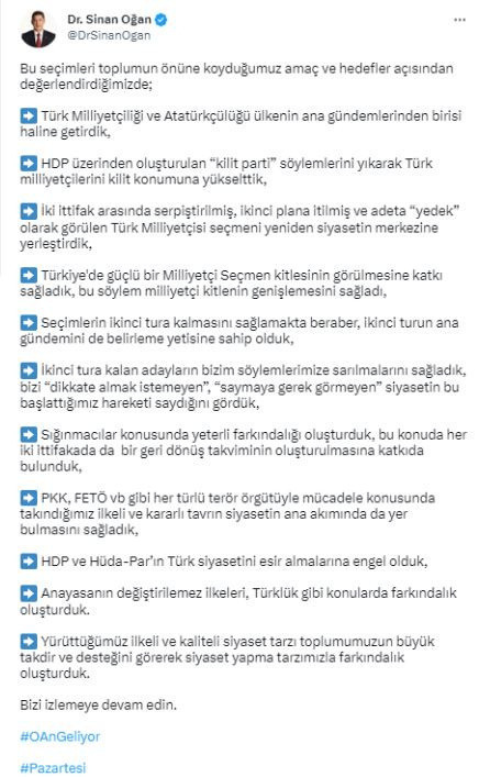 Hangi adayı destekleyeceği merak ediliyor! Sinan Oğan 11 maddelik paylaşım yaptı - Resim: 0