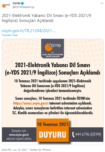 ÖSYM: 2021-Elektronik Yabancı Dil Sınavı sonuçları açıklandı - Resim: 0
