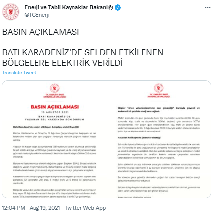 Kastamonu ve Sinop dahil sel bölgelerine elektrik verildi! Bakanlık duyurdu - Resim: 0