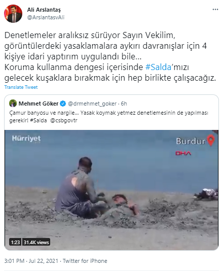 Salda Gölü'nde nargile ve çamur banyosu! Vali duyurdu: 4 kişiye idari yaptırım uygulandı - Resim: 1