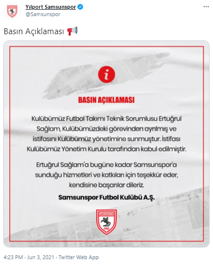 Samsunspor'da Ertuğrul Sağlam dönemi sona erdi - Resim: 0