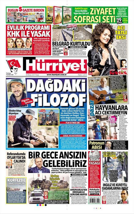Gazete manşetleri Hürriyet - Sözcü - Sabah 30 Nisan 2017 - Resim: 1
