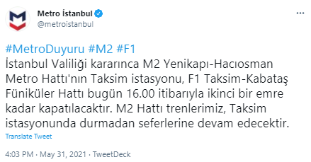 Metro İstanbul duyurdu: Taksim istasyonu İstanbul Valiliği kararıyla kapatıldı - Resim: 0