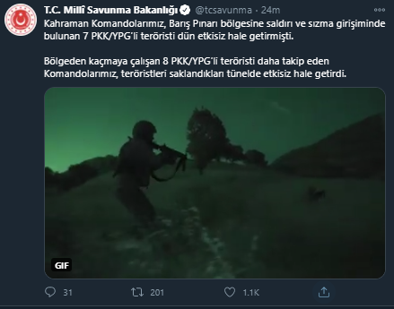 Milli Savunma Bakanlığı duyurdu! Barış Pınarı bölgesinde 8 terörist etkisiz hale getirildi - Resim: 0