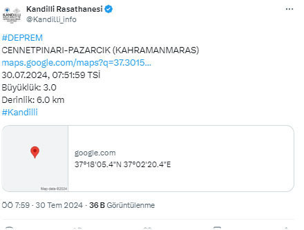 Kahramanmaraş'ta deprem paniği! Kandilli Rasathanesi duyurdu - Resim: 0