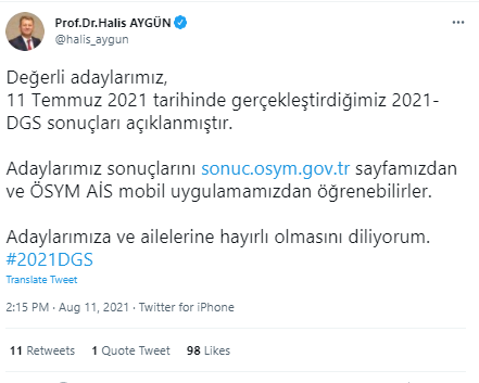 ÖSYM: 2021 Dikey Geçiş Sınavı (DGS) sonuçları açıklandı - Resim: 1