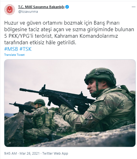 Barış Pınarı bölgesinde 5 terörist öldürüldü! Milli Savunma Bakanlığı açıkladı - Resim: 0