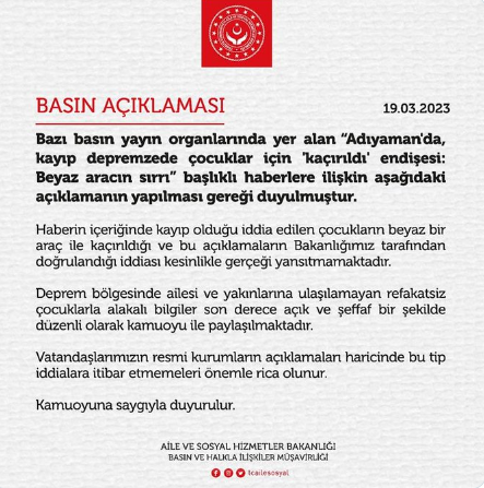 "Kayıp depremzede çocuklar" haberi sonrası Bakanlık'tan flaş açıklama - Resim: 0