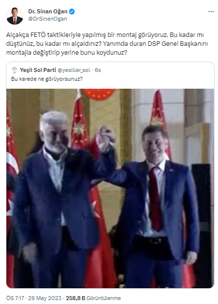 Sinan Oğan, Yeşil Sol Parti'nin kendisiyle ilgili paylaştığı fotoğrafa montaj dedi - Resim: 1